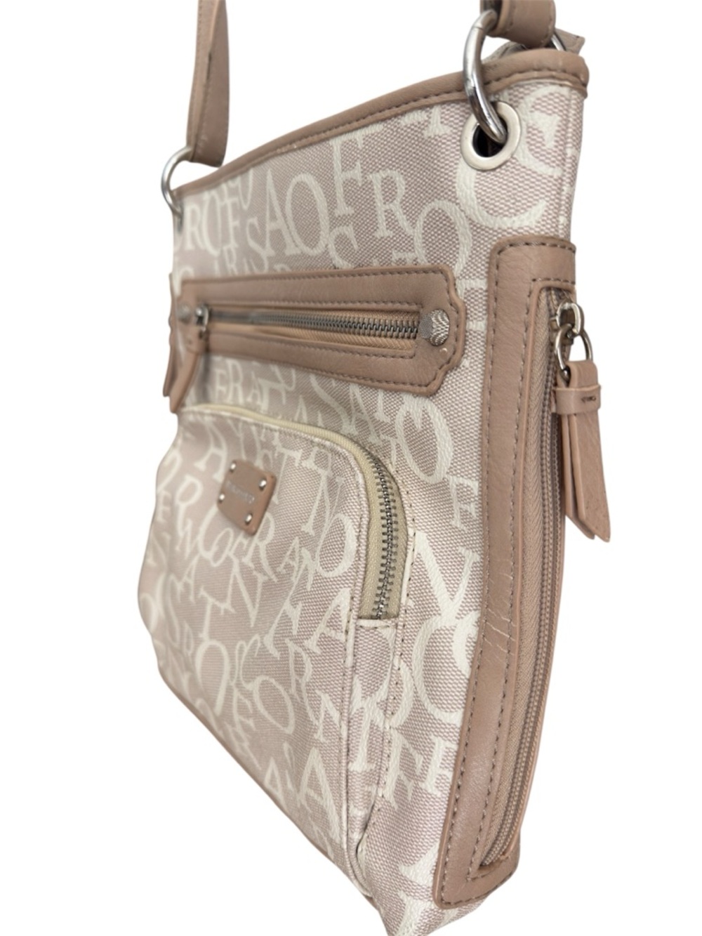 Neutral Monogram Crossbody Bag Multi Zip Beige Taupe Handbag Multi Compartment - Picture 4 of 16